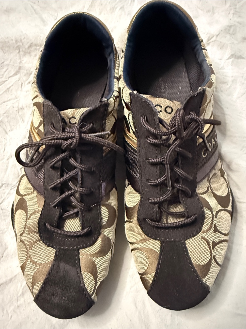 Coach Tan and Brown Logo Lace-Up Sneakers